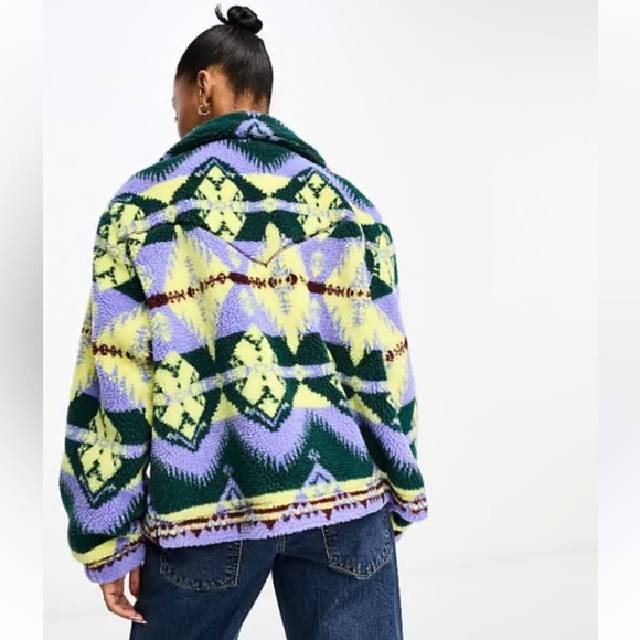 Wrangler Multi Colored Tribal Boho Southern Western Sherpa Fleece Zip Jacket NWT - Picture 5 of 16